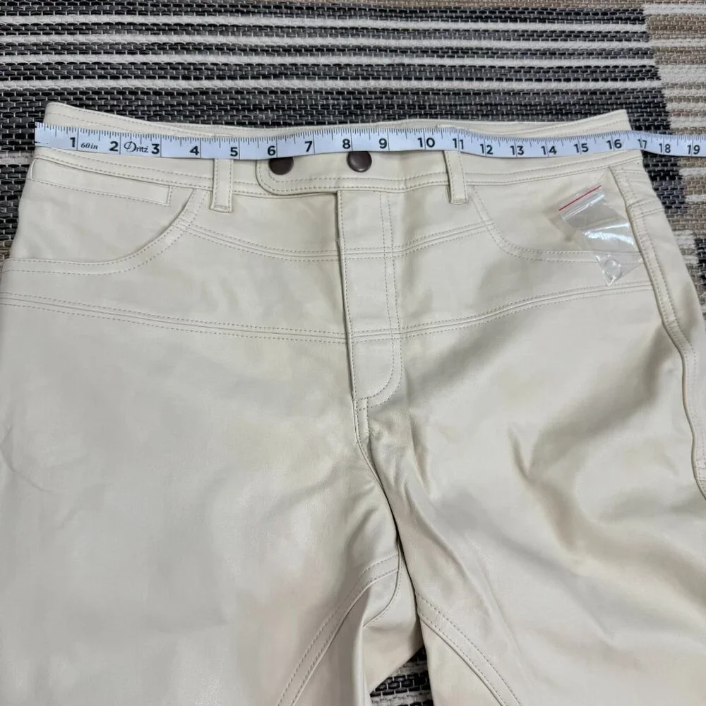 Free People We The Free Rebel Vegan Faux Leather Moto Pants Ivory‎ Cream Size 10